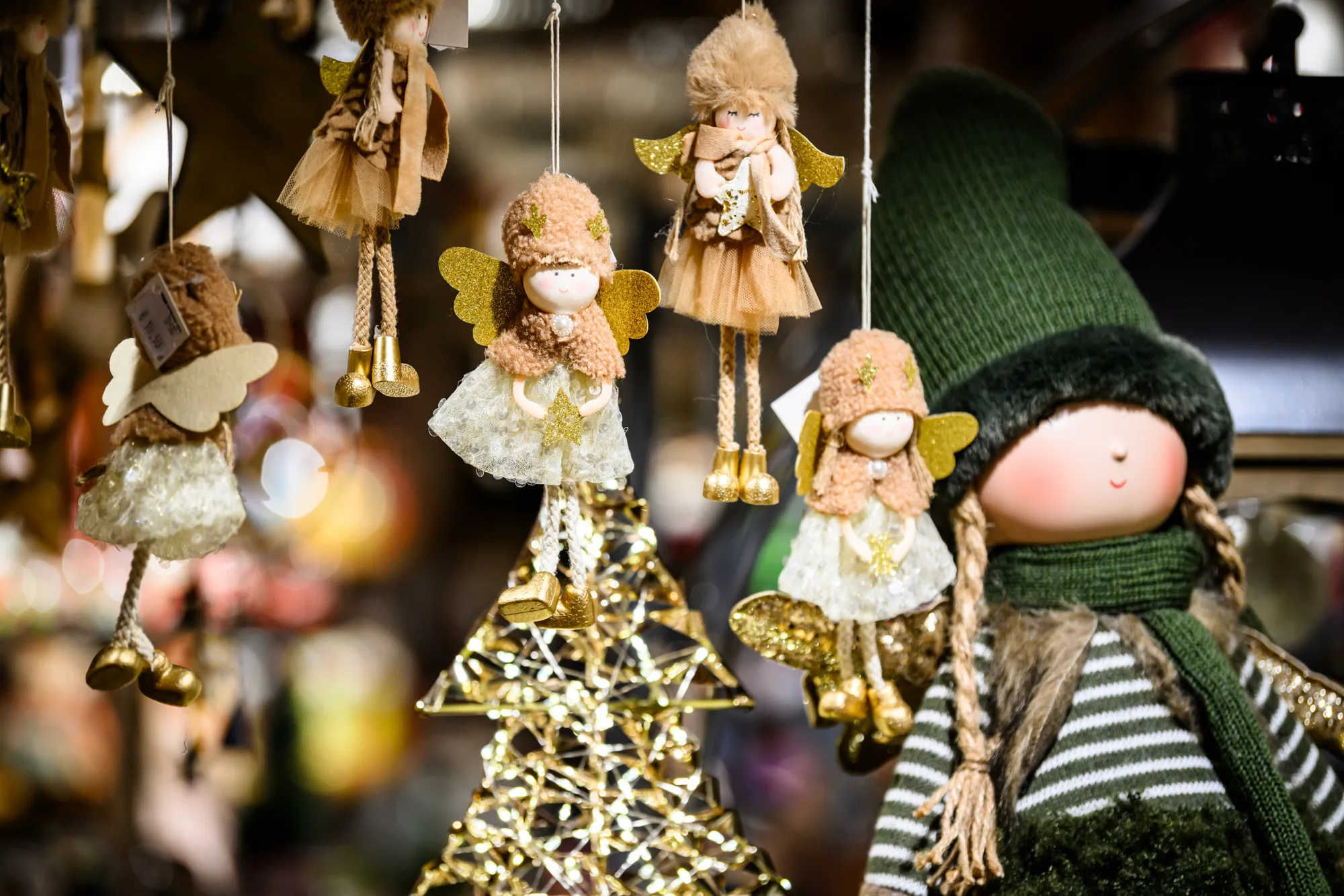 Christmas decorations and carved nativity figures from Val Gardena